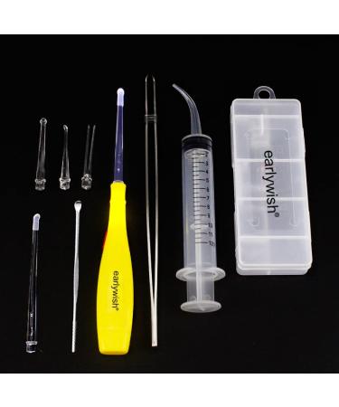 Earlywish Upgraded 6.75" Long Tonsil Stone Removing Tool Kit Tonsil Pick LED Light w/Box + Irrigation Syringe + Long Clip for Home Oral Clean (Yellow)