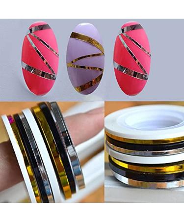 10 Rolls Lines Glitter Nail Striping Tape-Striping Tape for Nail Art-Nail Striping Tape Foil-Nail Striping Tape Thick-Nail Striping Tape with Dispenser-Self-Adhesive DIY Nail Art Tape 2mm Black