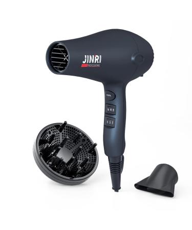 Jinri 1875W Professional Ionic Salon Hair Dryer Lightweight Corded Electric 2 Speed 3 Heat Settings Cool Button Concentrator & Diffuser & Styling Pik Comb