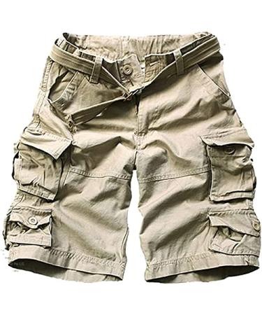 FOURSTEEDS Womens Casual Loose Fit Multi-Pocket Camouflage Twill Bermuda Cargo Shorts with Belt 2 A36 Light Khaki