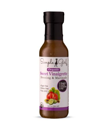 Simple Girl Organic Sweet Vinaigrette Sugar-Free Salad Dressing - 12 oz - Certified Organic - Kosher - Gluten Free - Vegan - Carb Free - Fat Free - Low Calorie Diet Friendly