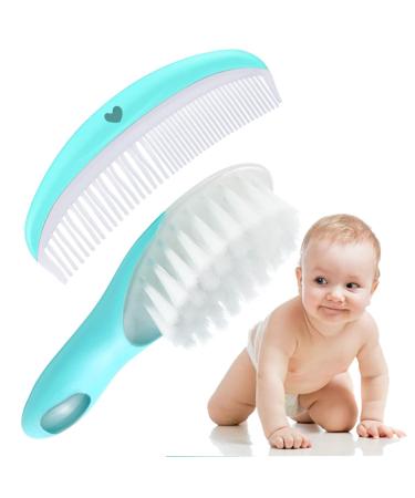 LNQ LUNIQI Baby Brush and Comb Set Soft Bristle Baby Brush Massage Scalp Brush for Newborn Cradle Cap Scalp Cleaning Care (Blue) Colorful-2