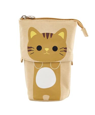Mzshne Cat Pencil Telescopic Holder Colorful Canvas Stand Organizer for Kids Students Coffee Color
