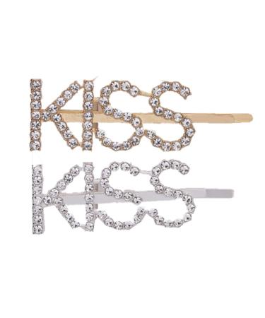 2pcs Gold/Silver Crystal Letter Hair Clip for Women Girls Bangs Side/Men Hair Clips Accessories for Boys
