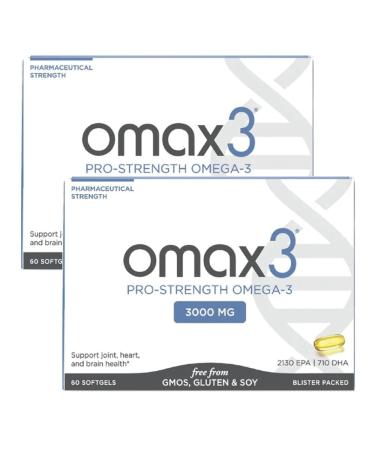 Omax3 Pro-Strength Ultra-Pure Omega-3 Fish Oil - 1000 mg - Maximum Professional Joint & Muscle Support - EPA DHA - NSF Certified - 60/per Softgel Blister (Pack of 2) 120 Count (Pack of 2)