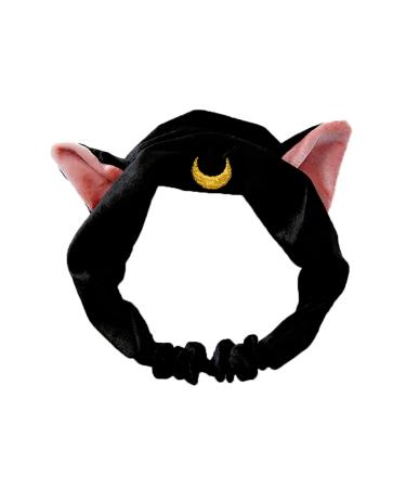 Ziper Cute Cat Usagi Moon Cosmetic Hairband shower headband (Black)