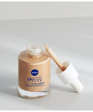 Nivea 3in1 Hyaluron Serum Foundation Dunkel (30 ml) - Anti-Age Moisturizing Foundation for Youthful Skin - Buy Online on GoSupps.com