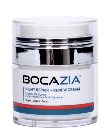 BOCAZIA Exfoliating Cream - 4% Glycolic Acid & Lactic Acid - Eliminates Flakey Skin - Anti Aging Collagen Boost Peptides Squalane CoQ10 Hyaluronic Acid - Vegan All Natural - 1.7 Oz - Made In USA