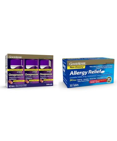 GoodSense Omeprazole Tablets 20mg 14 Count Pack of 3 & Loratadine Tablets 10mg 365 Count Allergy Relief Antihistamine Omeprazole + Loratadine Not Specified 14 Count (Pack of 3)