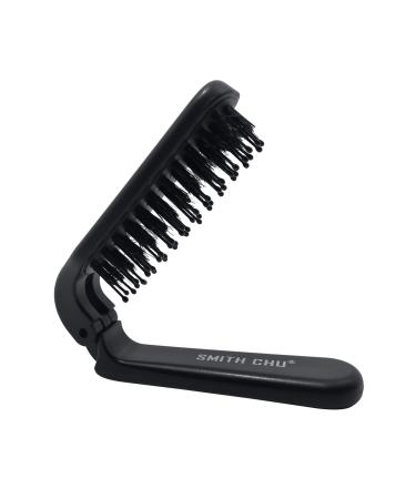 Travel Hair Brush  Folding Brush Ideal for Travel  Mini Hair Brush  Pocket Brush Great for Women Any Hairstyles and Men's Hair and Beards 1PCS-Black