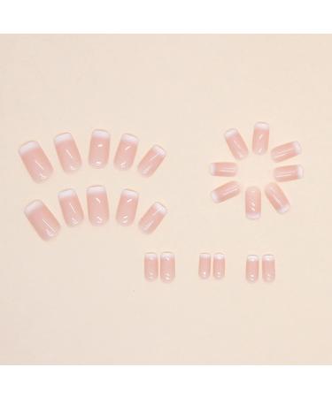 Ceboic 24Pcs Square Short Pink Gradient French Tip Press on Nails for Women - Glossy Acrylic Full Cover Stick on Nails - Removable with Glue Stickers - Buy Online on GoSupps.com