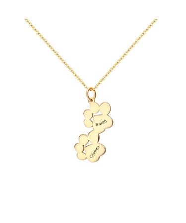 Exlarify personalized paw print necklace memorial necklace with personalized names for dog lovers pet memorial jewelry for animal lovers mom necklace with children's name mothers day gift s2-gold