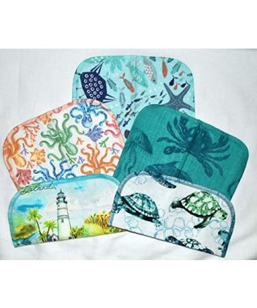 Sea Lovers Set of 5 2 Ply Printed Flannel 8x8 Inches - Coastal-inspired Cleaning Cloths - Buy Online on GoSupps.com