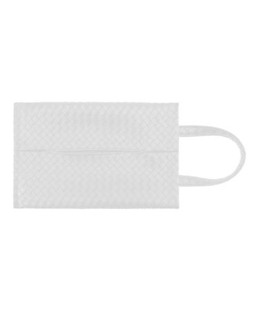 Car Tissue Box Holder - Car Tissue Box with Handle Woven Pattern Travel Wipe Holder for Desk Camping Foccar White