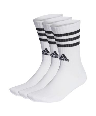 adidas Unisex 3-stripes Cushioned Crew Socks 3 Pairs Crew Socks (Pack of 3) White/Black L (43-45) Striped