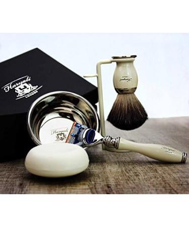 Premium Men's Shaving Kit | 5-Edge Razor Black Badger Hair Brush Stand Soap & Stainless Steel Bowl - Buy Online on GoSupps.com