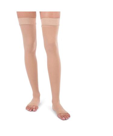 PEDIMEND Open Toe Thigh High Compression Stockings (2PAIR - 4PCS) | Gradient Compression with Silicone Band | Reduce Varicose Veins Promote Blood Circulation | UNISEX | Foot Care One Size BEIGE