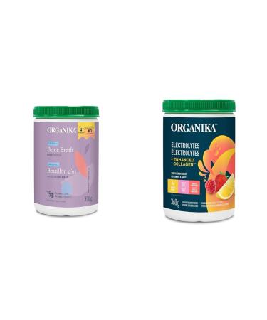 Organika Bone Broth Beef Original 300 G + Organika Electrolytes + Enhanced Collagen- Zesty Lemon Berry Flavour 360 gram Beef Packaged Soup And Stew+ Electrolytes lemon