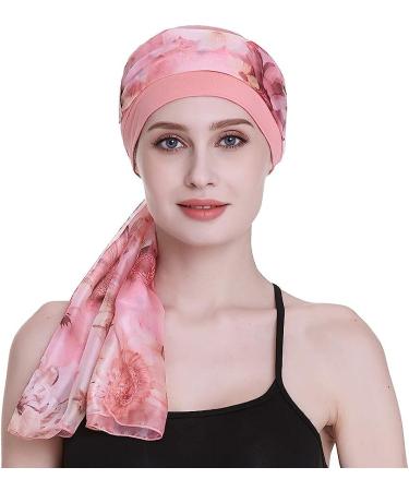Elegant Chemo Cap with Silky Scarfs - Coral | For Cancer Women Hair Loss Sleep - Buy Online on GoSupps.com