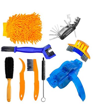 9 Pieces Bike Chain Cleaner Cleaning Brush Set Cycling Tools Kit Bike Accessories Scrubber for Mountain, Road, City, Hybrid, BMX Bicycle and Motorcycle
