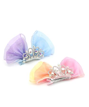 Hot&Sattion 2 Pack Crown Shaped Bow Hair Clips for Girls - Sparkly Metal Snap Barrettes for Kids - Cute Hair Styling Accessories - Buy Online on GoSupps.com