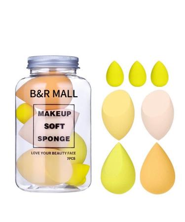 Luxury 7-Piece Microfiber Makeup Sponge Set: Buildable Coverage for Liquid & Cream Foundation - Achieve a Natural Airbrushed Finish - Foundation Sponge - Makeup Sponge Set - B&R MALL (Yellow)