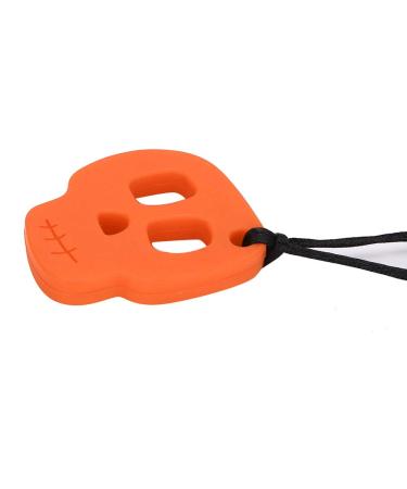 Silicone-sewing ring for teeth oral motor skills biting needs autism custody toys with an adjustable buckle safe chewing trailer necklace for children orange-colored skull bite ring