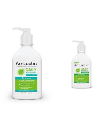 AmLactin Daily Nourish Body Lotion Bundle - 5% 7.9oz and 12% 14.1oz Exfoliating and Moisturizing Lotions for Dry Skin