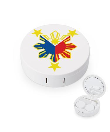 Philippine Flag Cute Contact Lens Case Travel Portable Round Contact Storage Box Kit with Mirror for Daily Outdoor