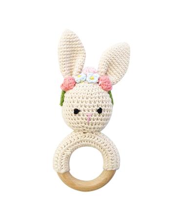 Buy Organic Baby Wooden Teether Crochet Bunny Rattle Pacifier Bracelet - Ideal for Teething Toddlers | International Shipping Available - Buy Online on GoSupps.com