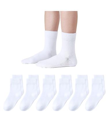 Marchare Girls Crew Socks Seamless Kids Socks Cotton School Socks White Black Grey Navy 6 Pack 10-14 Years White-6 Pairs