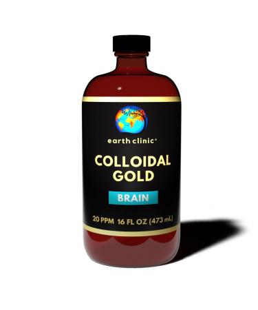 Earth Clinic Colloidal Gold 20 ppm 16 oz (473 mL) Large Amber Glass Bottle - Natural Brain Support & Cognitive Function Aid