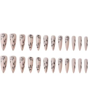 Justotry 24 Pcs Long Nude French Stiletto Fake Nails with Bamboo Patterns - Almond Stick on Nails for Women | Extra Long False Nails with Glue for Nail Art - Buy Online on GoSupps.com