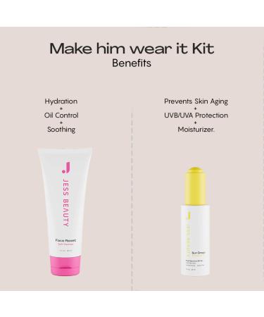 JESS BEAUTY | Make Him Wear It Kit Face Reset Cleanser 5 fl. oz, Sun Drops SPF 50+ Sunscreen Oil 1 fl. oz - Buy Online on GoSupps.com