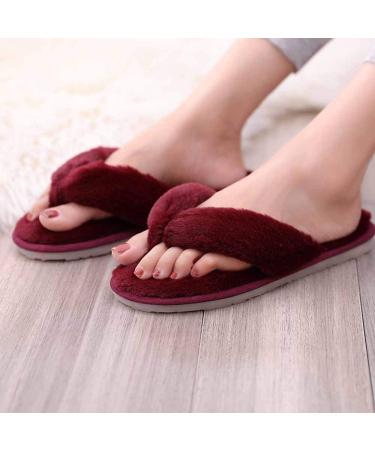 Pink Fluffy Slippers Women Fur Slides Winter Flip Flops Warm Comfortable Fluffy Furry Slippers Lady House Soft Shoes Flat Shoes for Indoor Outdoor Flat Sandals Ladies (A 24.5CM) (B 25CM)