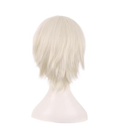 MapofBeauty 12 Side Bangs Short Straight Fiber Cosplay Wig - Platinum Gold Blonde - Buy Online on GoSupps.com