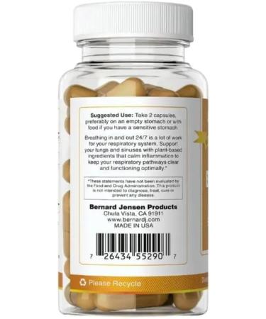 Bernard Jensen's Breathe Now Supplement Natural Support for Respiratory, Sinus, and Lung Health, Promotes Breathing Wellness, Herbal Formula, Immune Boost, Non-GMO, Vegan-Friendly, 60 Capsules - Buy Online on GoSupps.com