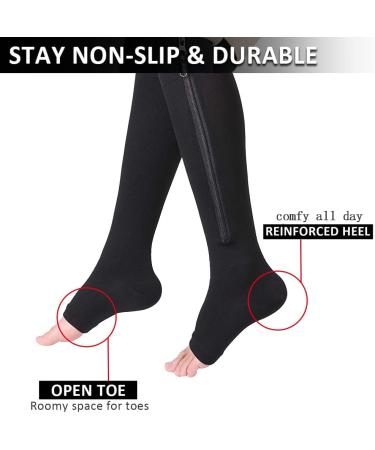 Buy EWRGGR 20-30 mmHg Zipper Compression Socks | 2 Pairs Toe-Free Knee-Length Stockings for Women | Wide Calf | Black & Beige - Small/Medium - Buy Online on GoSupps.com