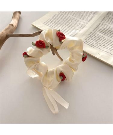 Rose Hair Band Soft Silky Satin Elastic Flower Hair Scrunchies Soft Hair Tie Scrunchy Hair Band Ponytail Women Girls Lady Children Hair Accessories (black) - Buy Online on GoSupps.com