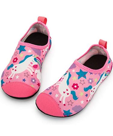 CROVA Kids Water Shoes Quick Dry Aqua Socks Non-Slip Barefoot Sports Shoes for Boys Girls Toddler 9.5-10.5 Little Kid A Pink Unicorn
