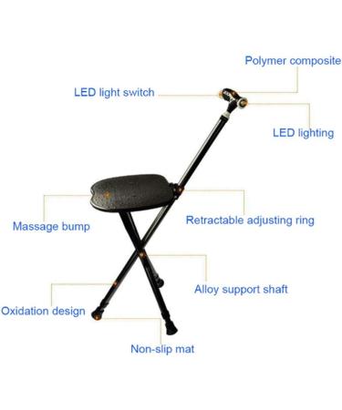 Crutch Band LED Lights Can Be Adjusted Height Walking Stick Multi-Function Retractable Old Man Cane Stool Black Surprise Gift - Buy Online on GoSupps.com