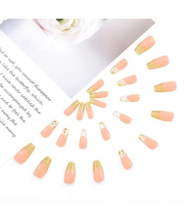 Sethexy Long Coffin False Nails - Gold Leopard Acrylic Ballerina Press-On Nails with Glue - 24 Stunning Nail Tips for Women & Girls - Buy Online on GoSupps.com