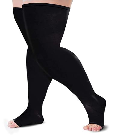 BLU HORN Open Toe Thigh High Wide Calf Compression Stocking 20-30mmHg - Relieves Pain & Swelling, Improves Circulation - 3XL Black - Buy Online on GoSupps.com