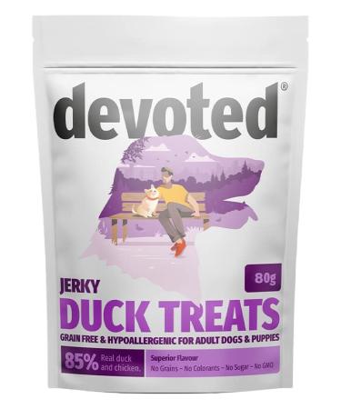 Devoted Dog Treats - Duck & Chicken Jerky (80g x 1 Pack) High Protein Training Reward Treats 85% Duck & Chicken 80 g (Pack of 1)