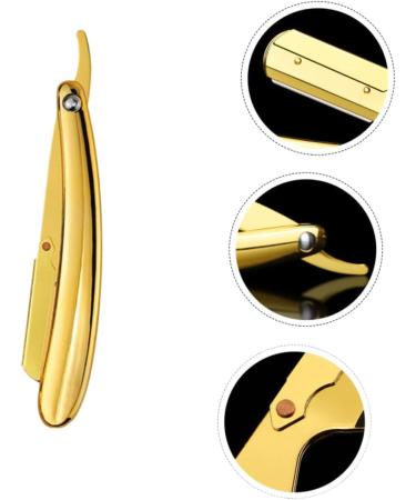 Minkissy Engraved Stainless Steel Folding Razor Holder - Golden Manual Straight Shaver with Galvanized Handle | 14.5x2.5cm - International Shipping Available - Buy Online on GoSupps.com