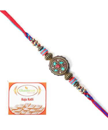 Ghasitaram Gifts Rakhi for Brother Rakhis Online - L-5 Premium Rakhi with 200 GMS of Kaju katli