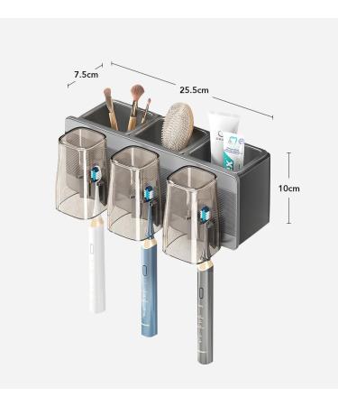 Stainless Steel Wall-Mounted Toothbrush Holder - No Drilling 3 Slots for Toothbrushes & Paste - Black | Ideal for Kids & Adults | Electric Toothbrush Charging Station - Buy Online on GoSupps.com