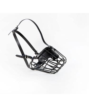 Strong Wire Metal Basket Dog Muzzle for Rottweiler, Mastiff, Golden Retriever | R1 Black/Black Leather - Buy Online on GoSupps.com