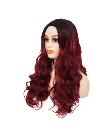 Red Long Wavy Wigs for Women | Synthetic Ombre Black to Red Curly Hair Wig for Halloween Cosplay - Buy Online on GoSupps.com