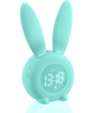 Aoreun alarm clock children Cute Rabbit Kinderwecker Nachtischlampe-Snooze function alarm clock with light digitally time-controlled night light alarm clock day-to-day present for children boys girls-green